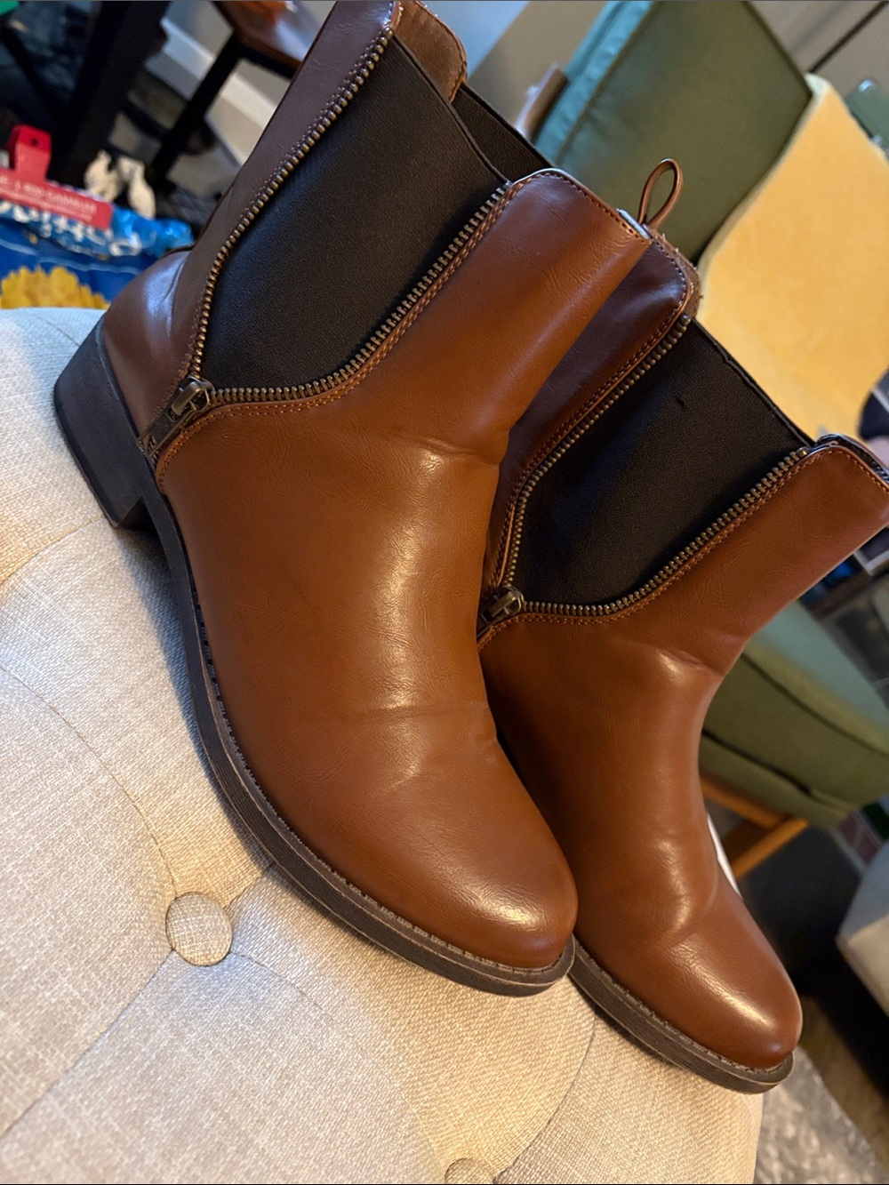 Rocket Dog Cognac Brown Leather Side-Zip Chelsea Booties